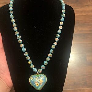 Vintage Cloisonne Necklace with puffy heart pendant